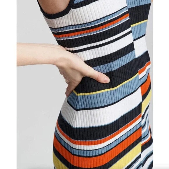 RAG & BONE Mason Striped Sleeveless Mini Dress In Navy Size Large - Picture 2 of 10